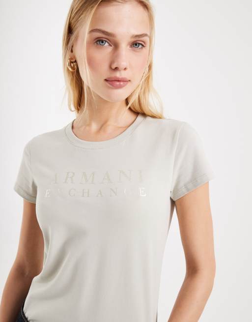 Armani Exchange ombre logo T-shirt in stone, 2 van 4