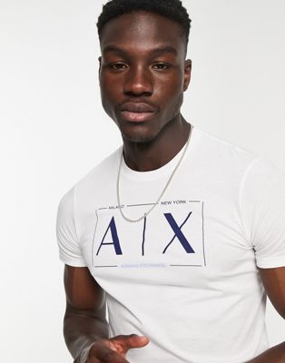 Armani Exchange outlined AX print t-shirt in white  - ASOS Price Checker