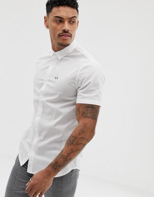 Armani Exchange - Overhemd met korte mouwen en contrasterend logo in wit