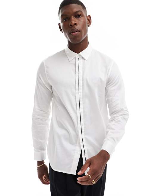 Armani Exchange - Overhemd met lange mouwen in gebroken wit