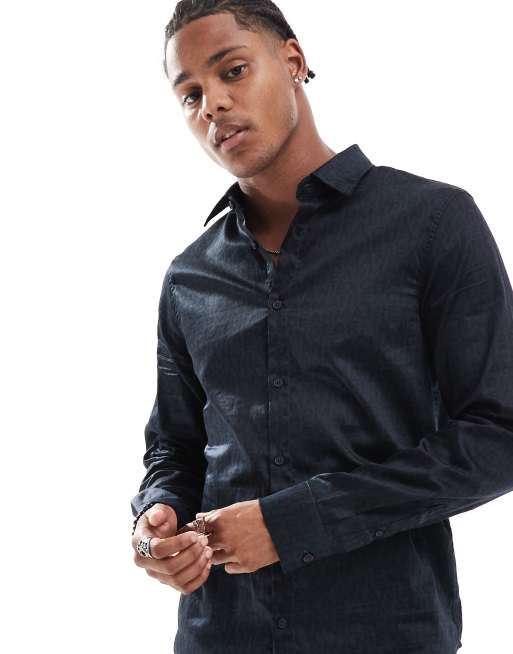 Armani Exchange - Overhemd met logo tekstprints en lange mouwen in marineblauw