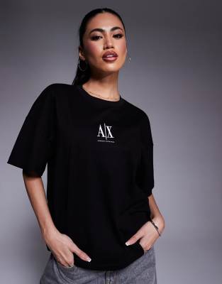 Armani Exchange - Oversize-T-Shirt in Schwarz mit mittigem Logo