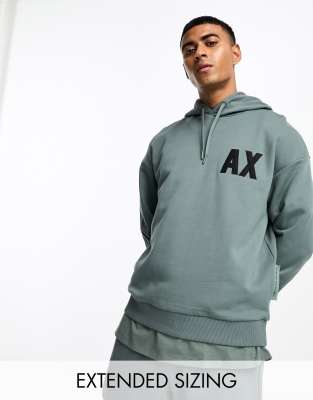 Armani Exchange Armani Exchange oversized logo hoodie in dark green mix and match