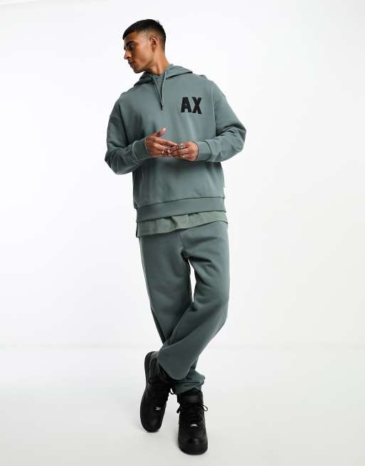 Armani Exchange oversized logo hoodie in dark green mix and match