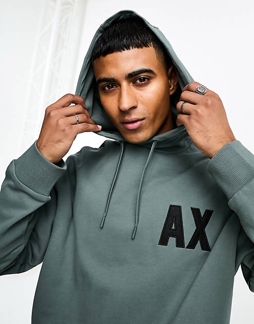 Armani Exchange oversized logo hoodie in dark green mix and match