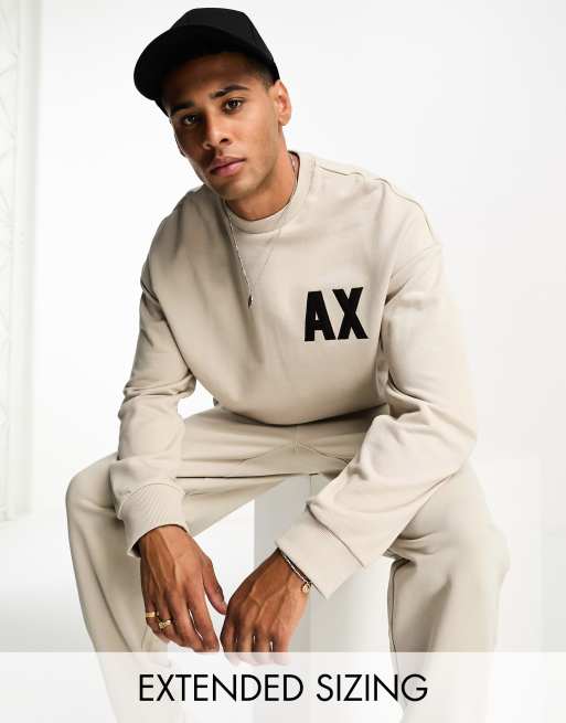 Armani Exchange oversized logo sweatshirt in beige mix and match