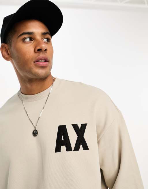 Armani Exchange oversized logo sweatshirt in beige mix and match