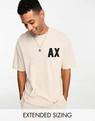 Armani Exchange oversized logo t-shirt in beige mix and match