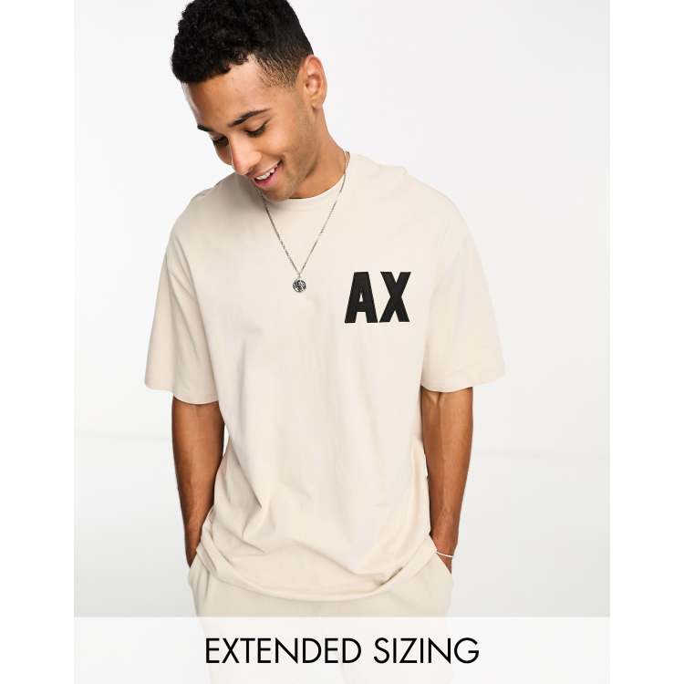 Armani Exchange oversized logo T-shirt in beige mix and