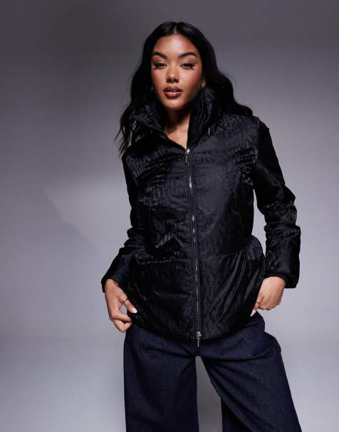 Armani Exchange padded coat with all over logo print in black - view 1
