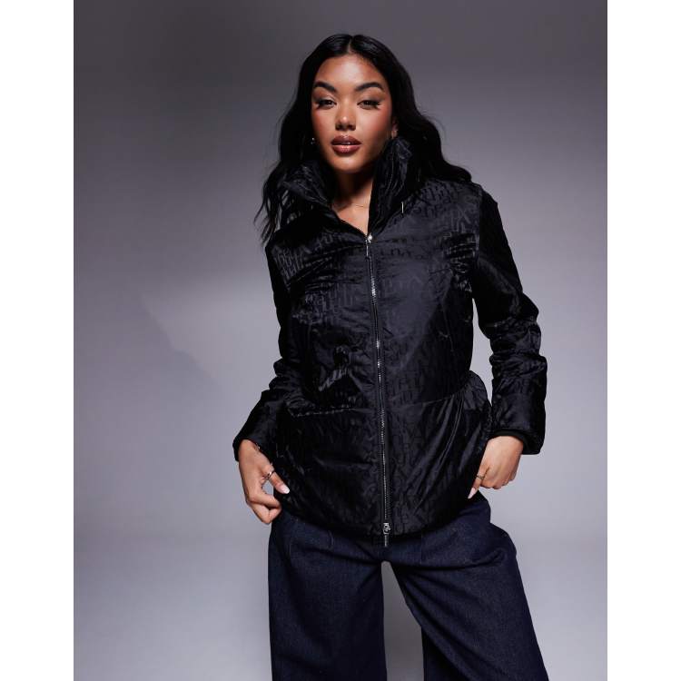 Armani Exchange padded coat with all over logo print in black | ASOS