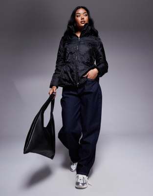Armani Exchange Padded Coat With All Over Logo Print In Black