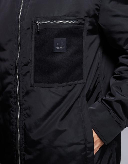Armani Exchange padded overshirt jacket in black with zip pocket
