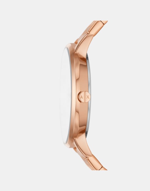 Armani Exchange - Parure montre à trois aiguilles et collier en acier inoxydable - Or rose, 3 de 3