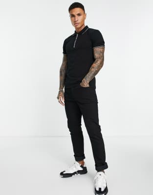 Armani Exchange Placket Detail Polo In Black In Black