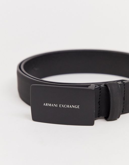 Armani Exchange logo plaque belt in black