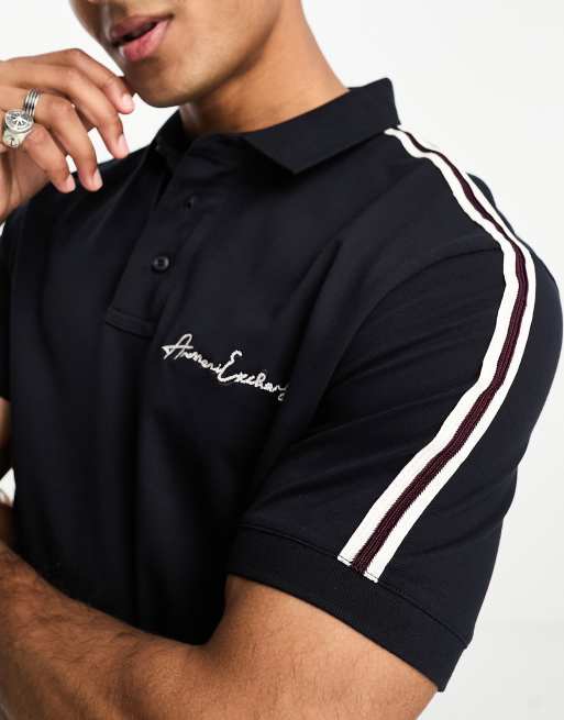 Armani Exchange - Polo à inscription logo avec bandes sur les manches - Bleu marine, 2 de 4