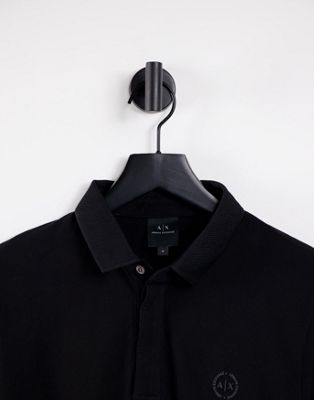 Homme Armani Exchange - Polo à manches longues avec logo circulaire - Noir