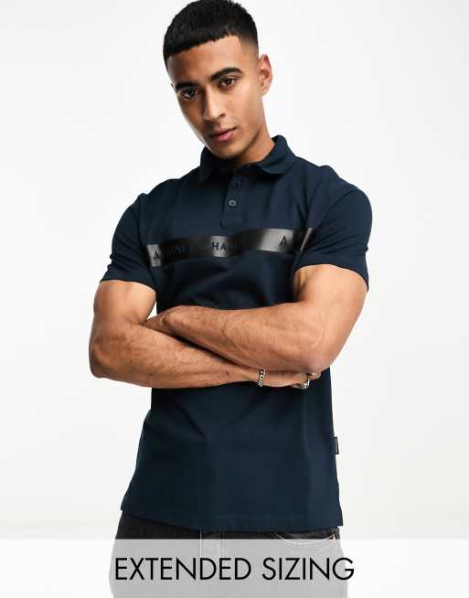 Armani Exchange - Polo avec bande griffée à l'avant - Bleu marine