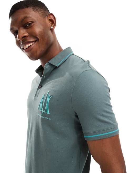 Armani Exchange - Polo en piqué à liserés et grand logo - Vert foncé, 4 de 4