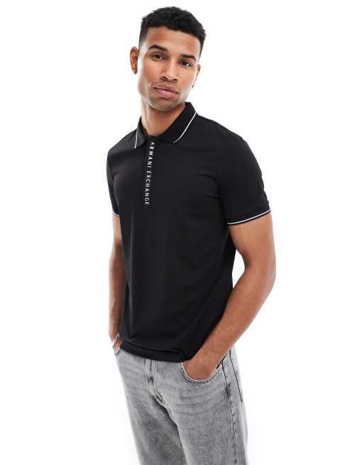 Armani Exchange polo in black with contrast tipping and logo ASOS