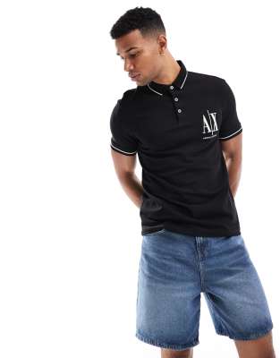 Armani Exchange - Polo met logo op de borst in zwart met contrasterend gekleurd randje