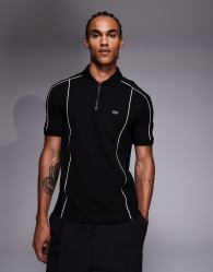 Armani Exchange polo shirt with contrast logo in black