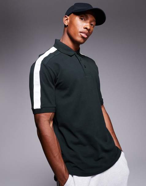 Armani Exchange polo shirt with contrast logo taping in green - view 1