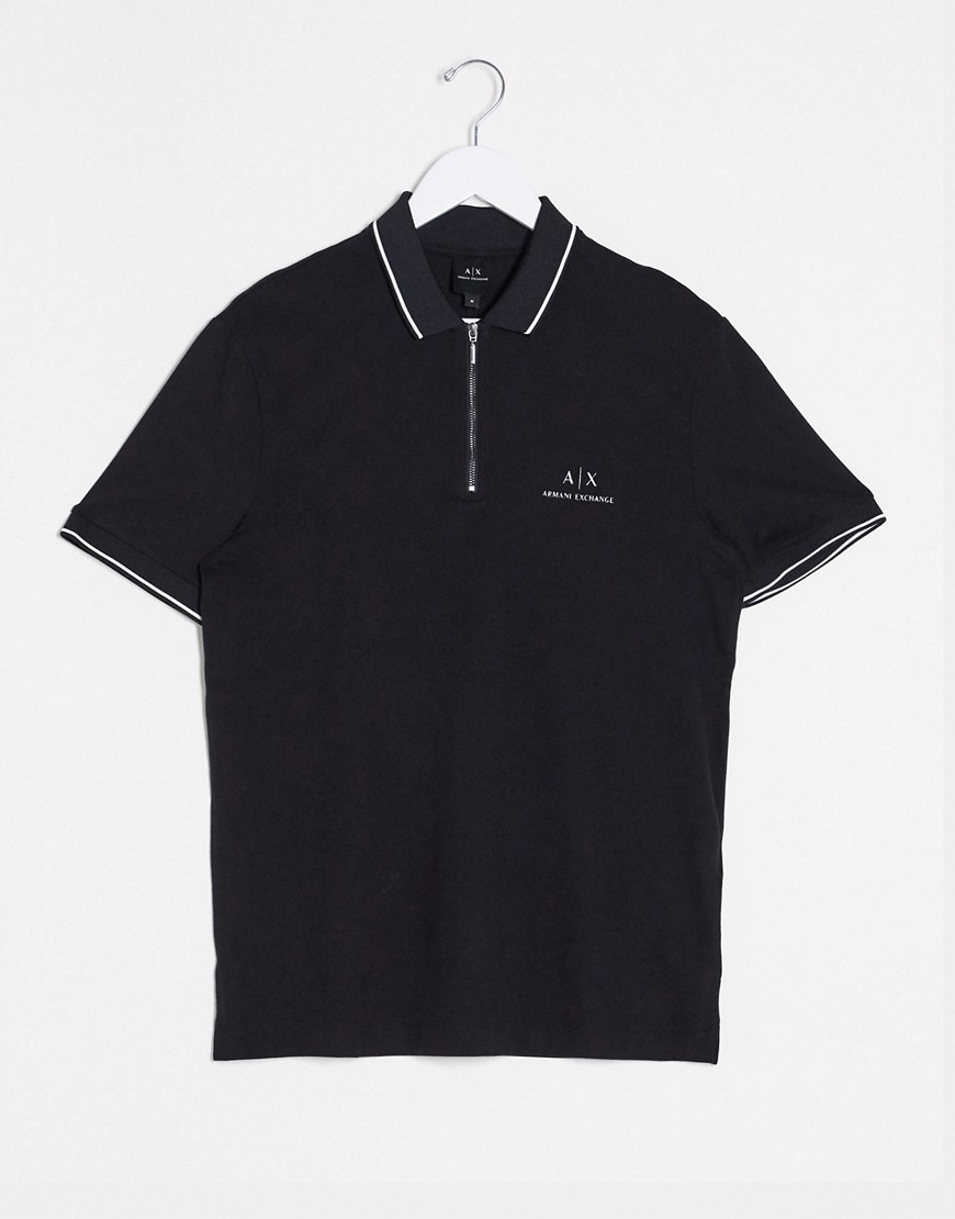 Armani Exchange polo shirt with half zip in black