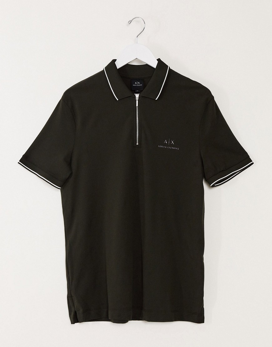 Armani Exchange polo shirt with half zip in khaki-Green