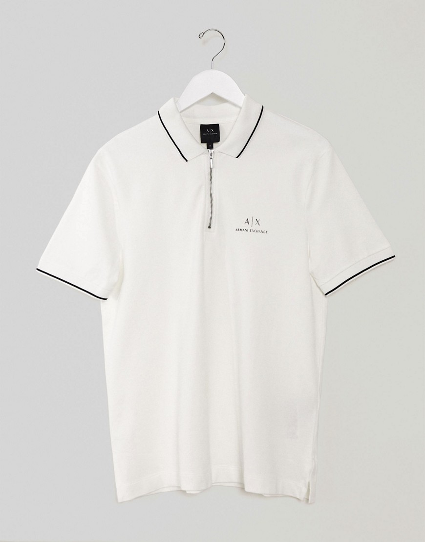 Armani Exchange polo shirt with half zip in white