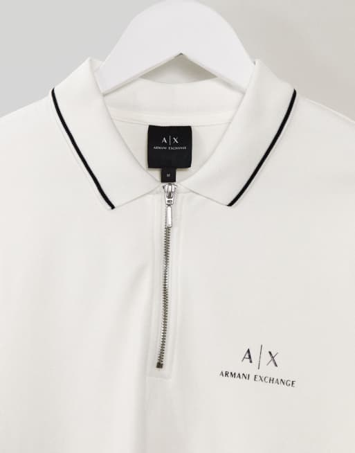 Armani Exchange polo shirt with half zip in white