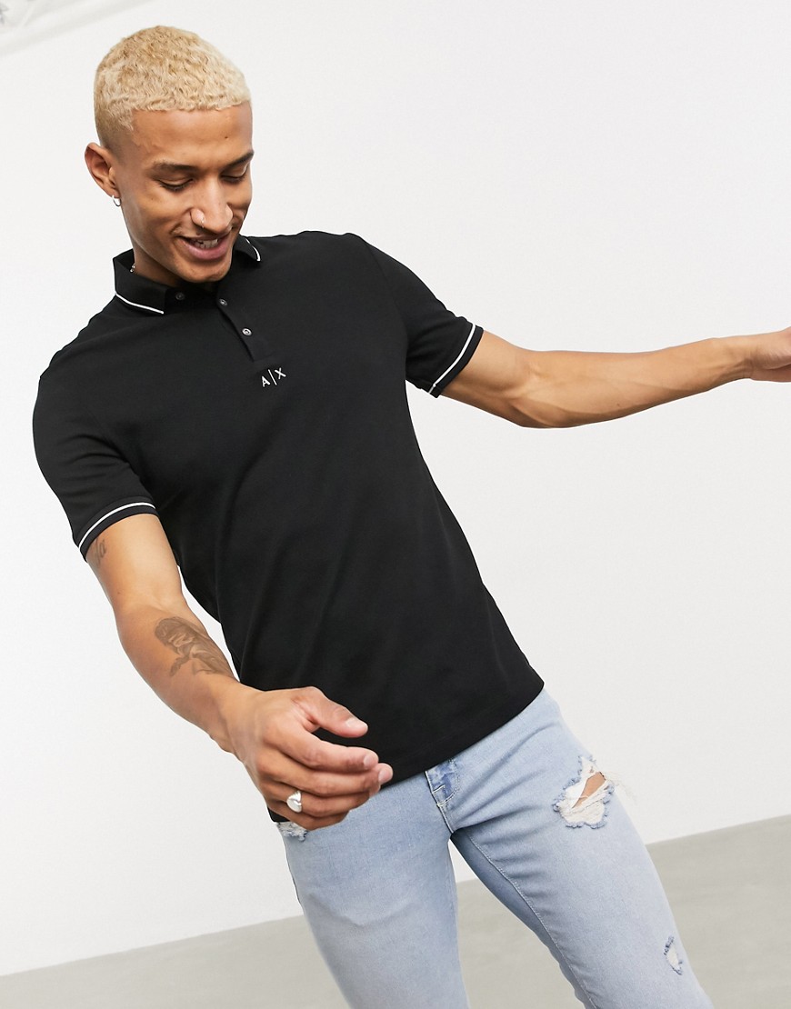 Armani Exchange polo with tipping and chest logo-Black