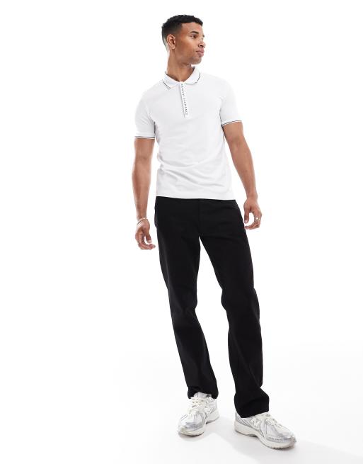 Armani Exchange – Polohemd in Weiß mit kontrastierender Paspelierung und Logo, 2 von 4