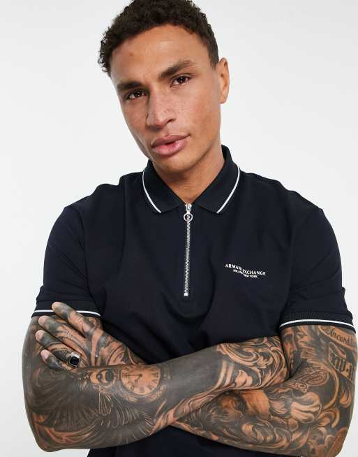 Armani Exchange – Poloshirt mit kurzem 1/4-Reißverschluss in Marineblau, 3 von 4