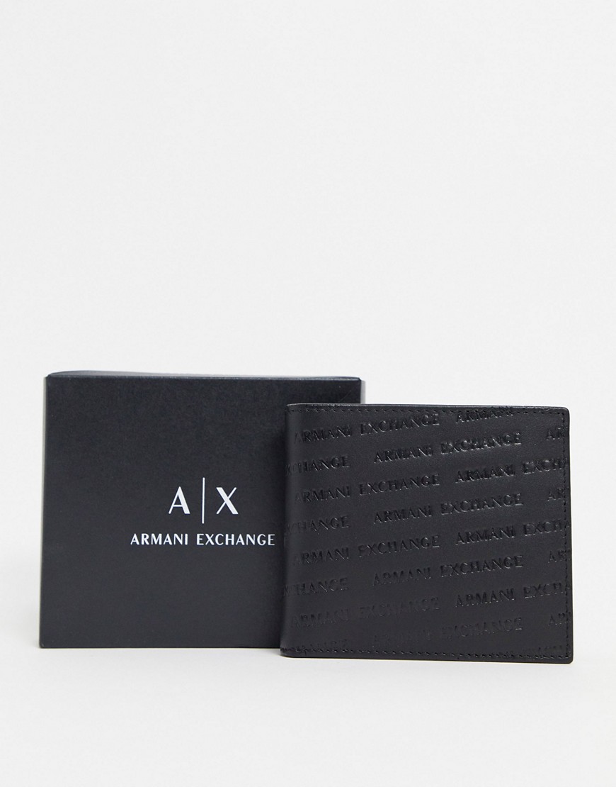 Armani Exchange - Portafoglio nero con portamonete e logo goffrato ripetuto