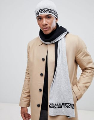 Armani Exchange - Presentset med scarf & mössa i ljusgrått