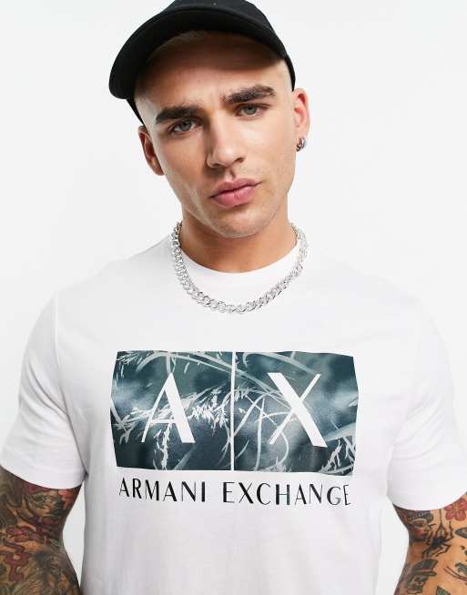Armani Exchange print logo T-shirt in white