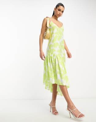 Armani Exchange Abstract-print Asymmetric Dress In Green