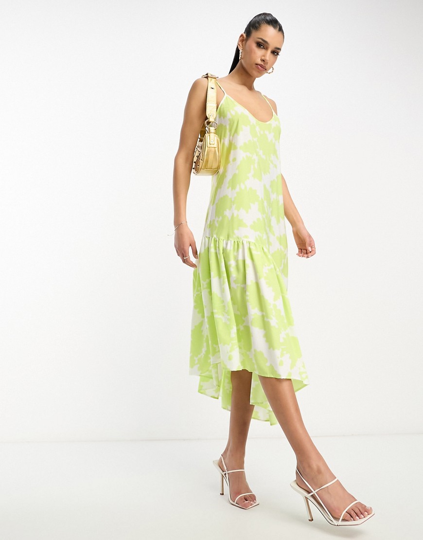 Armani Exchange Abstract-print Asymmetric Dress In Green