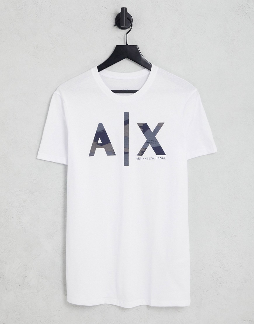 Armani Exchange printed line AX logo t-shirt in white-Navy