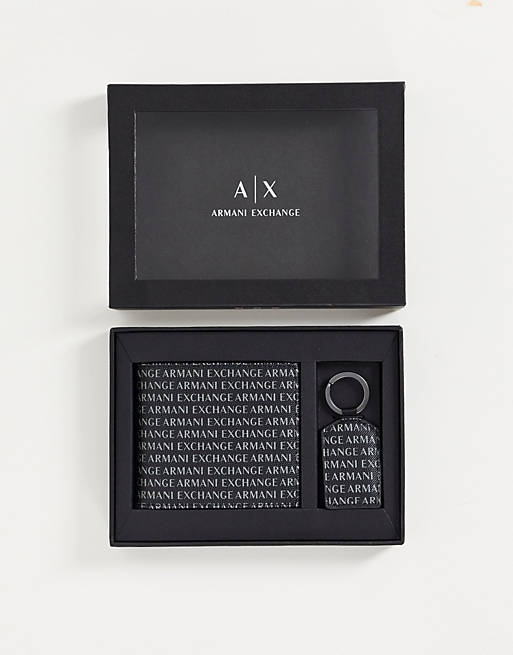 Armani Exchange printed logo wallet and keyring gift set 
