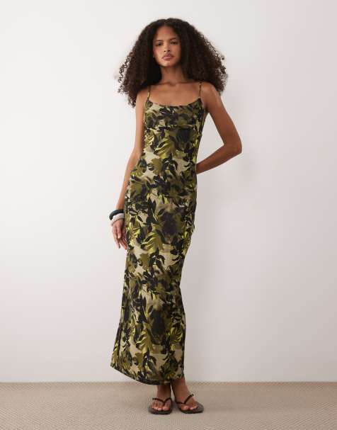 Armani Exchange printed maxi dress in green