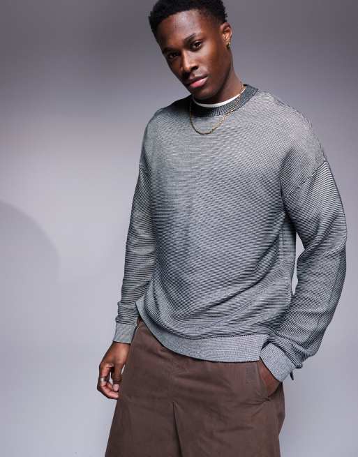 Armani Exchange - Pull bicolore en maille côtelée - Gris
