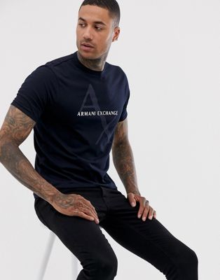 Armani Exchange - Regular-fit T-shirt met 'AX'-logo in marineblauw
