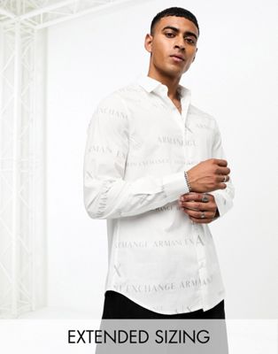 Armani Exchange repeat logo long sleeve shirt in white - ASOS Price Checker