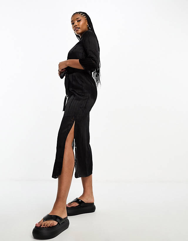 Armani Exchange - repeat text logo satin maxi dress in black