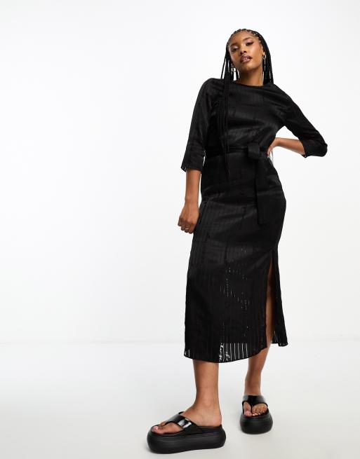 Armani Exchange repeat text logo satin maxi dress in black ASOS