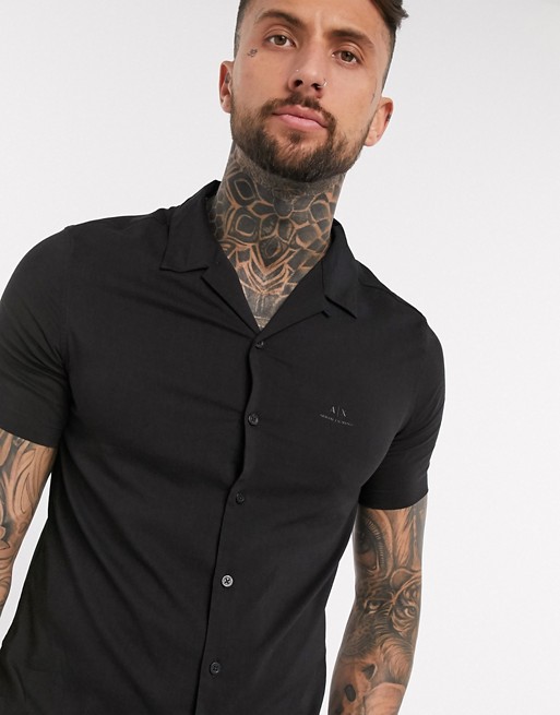 Armani Exchange revere collar shirt with chest logo in black