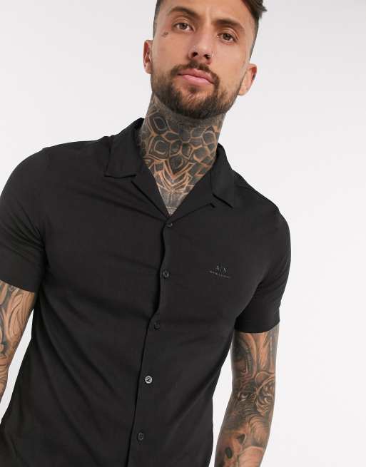 Armani Exchange revere collar shirt with chest logo in black ASOS